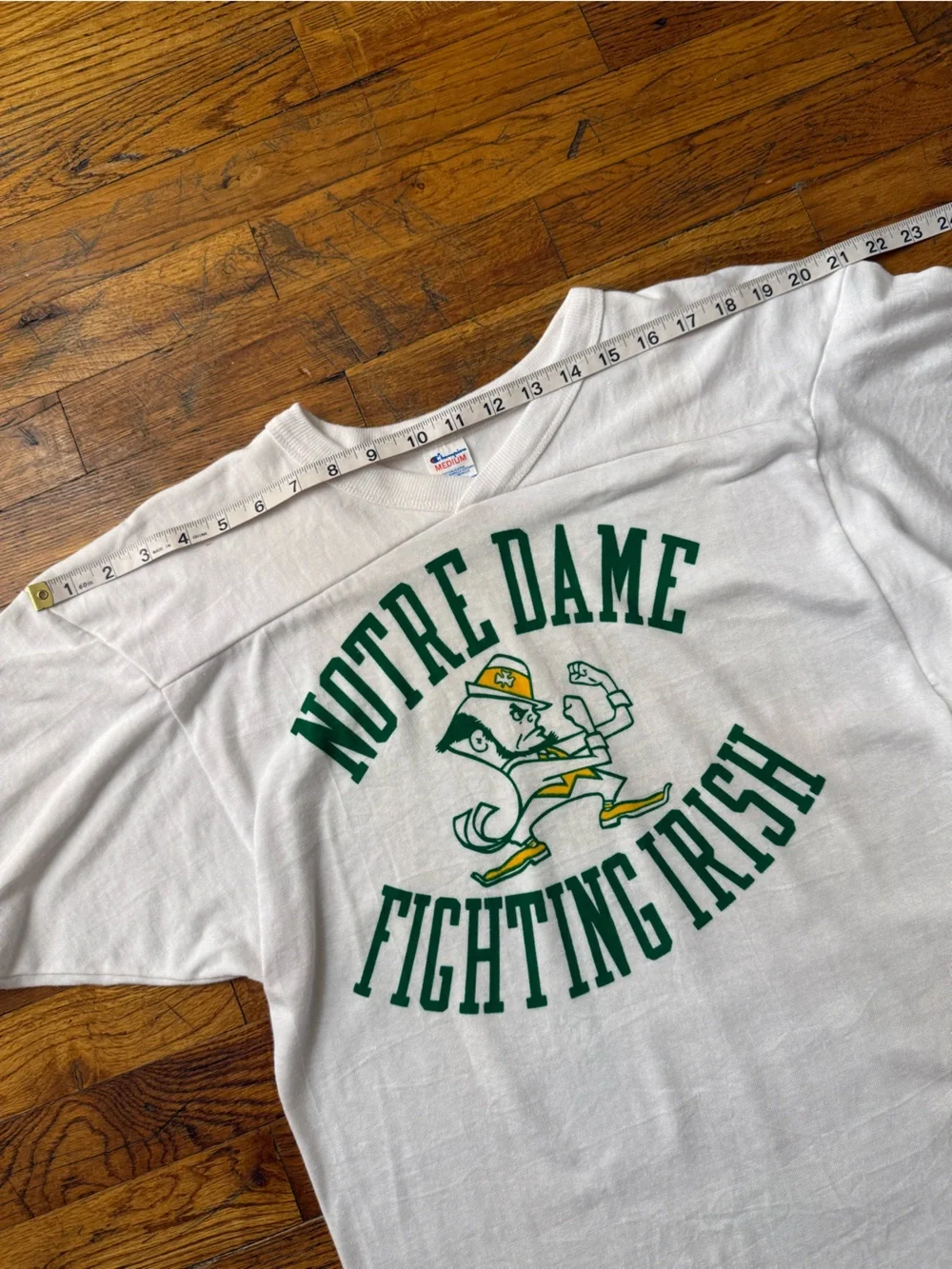 Vintage 80s Champion Notre Dame Fighting Irish Leprechaun Jersey Tee - Size M - Picture 5 of 12